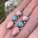 Image 4 of Pink Conch Shell and Larimar Handmade Sterling Silver Heart Earrings