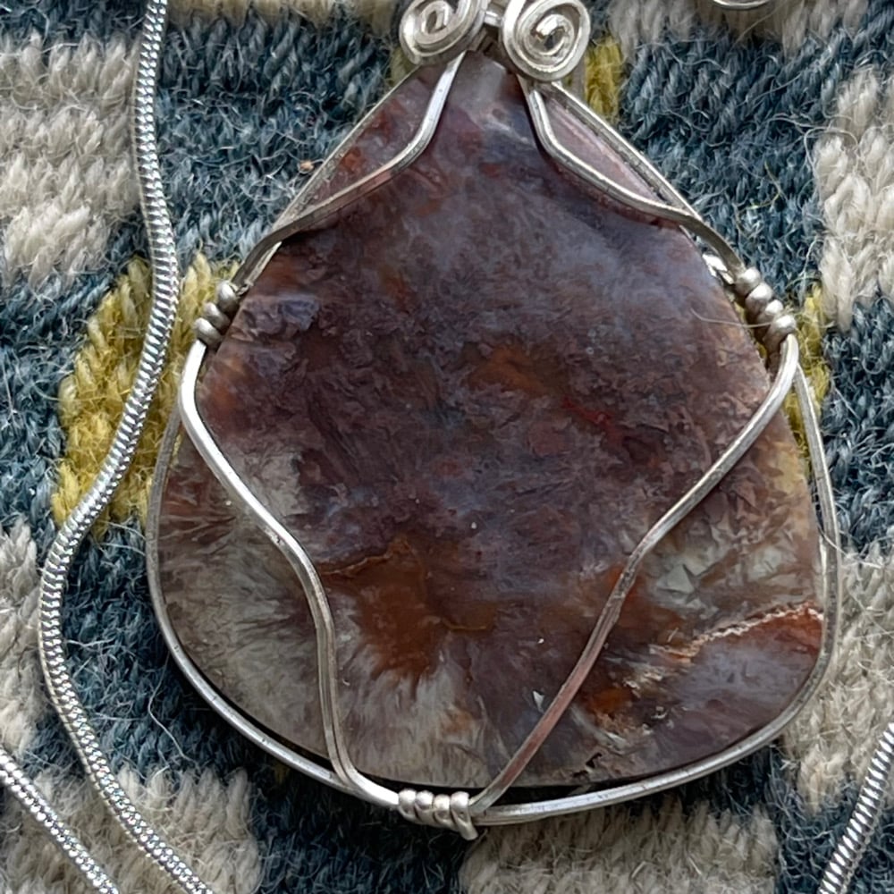 Agate Barite Pseudomorph Cabochon Pendant on Necklace