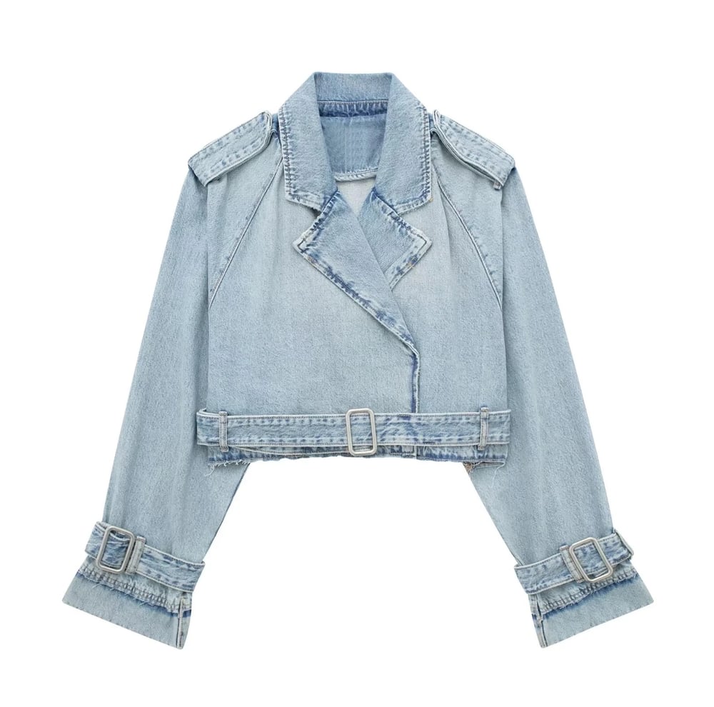 Image of Cropped Trench Denim Jacket 