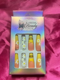 Image 1 of Nails - Long (Yellow Flowers)