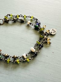 Image 3 of peridot and emerald double strand charm bracelet