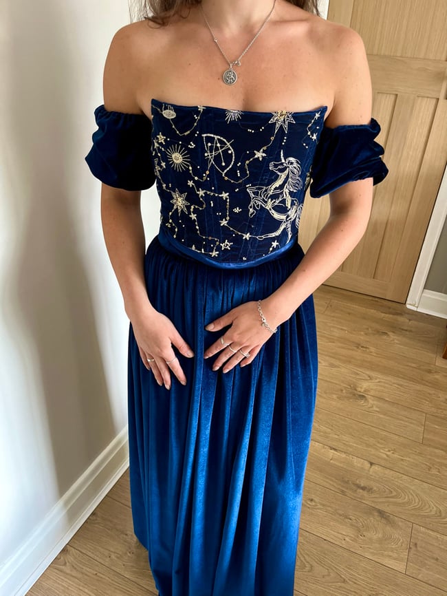 Handmade navy velvet maxi skirt