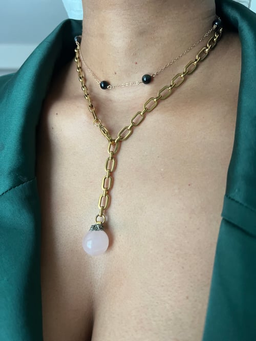 Image of BREEZE • Crystal Ball Rose Quartz Lariat