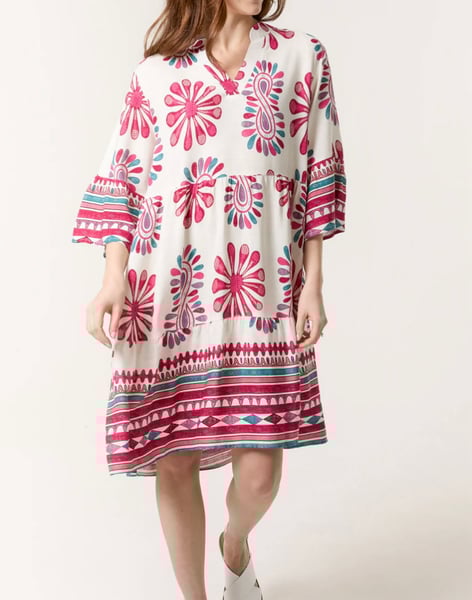 Image of  TRIBAL FLORAL V-NECK SMOCK DRESS