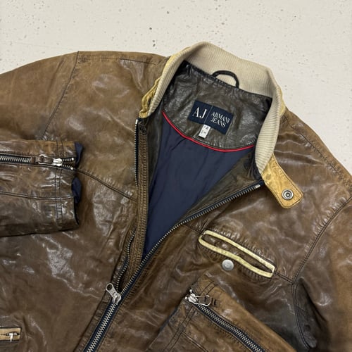 Image of 2000s Armani Jeans Leather Jacket, Size Medium