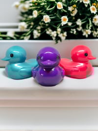 Image 1 of Set of 3 Resin Art OlllllO Ducks Ceramic Coated with Ducking Cards 'The Wyrm' 