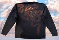 Image 2 of “GREATEST HORNED OWL” CUSTOM BLEACH PAINTES PULLOVER SWEATER XL