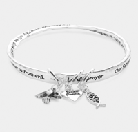 Image 2 of Lords Prayer Message Angel Wing Heart Jesus Charm Bracelet