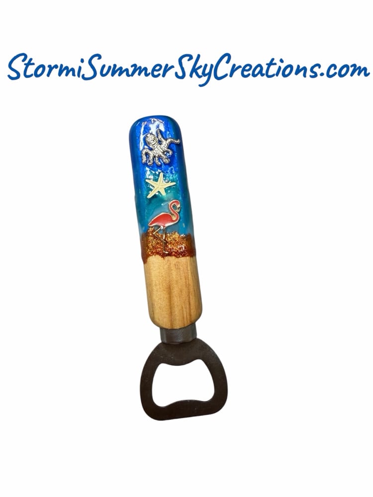 Image of Wooden handle Beach Themed Bottle Opener