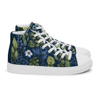 Image 5 of Art Nouveau Inspired Blue Boho Floral Sketch Women’s high top canvas shoes