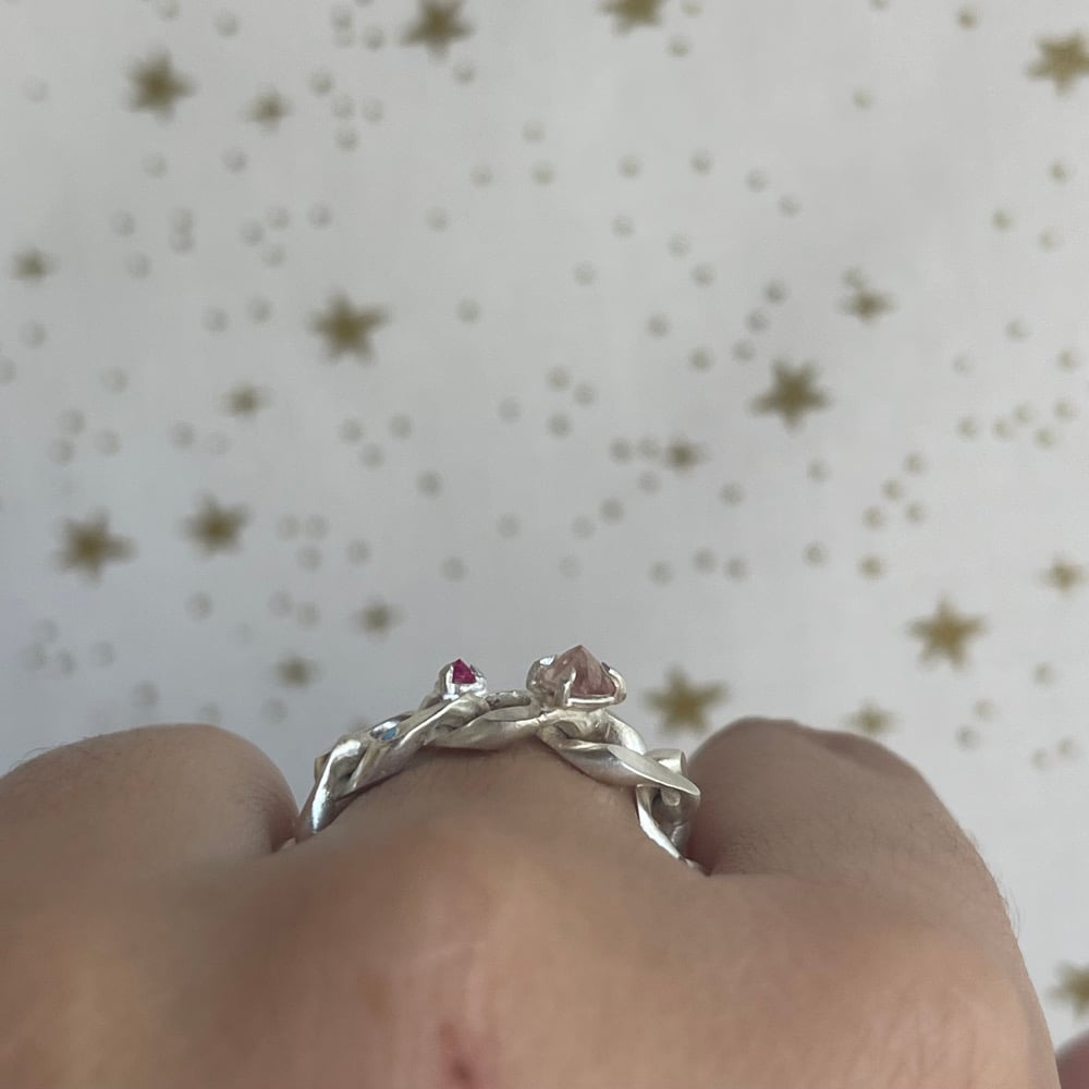 Image of pink tourmaline and chain ring