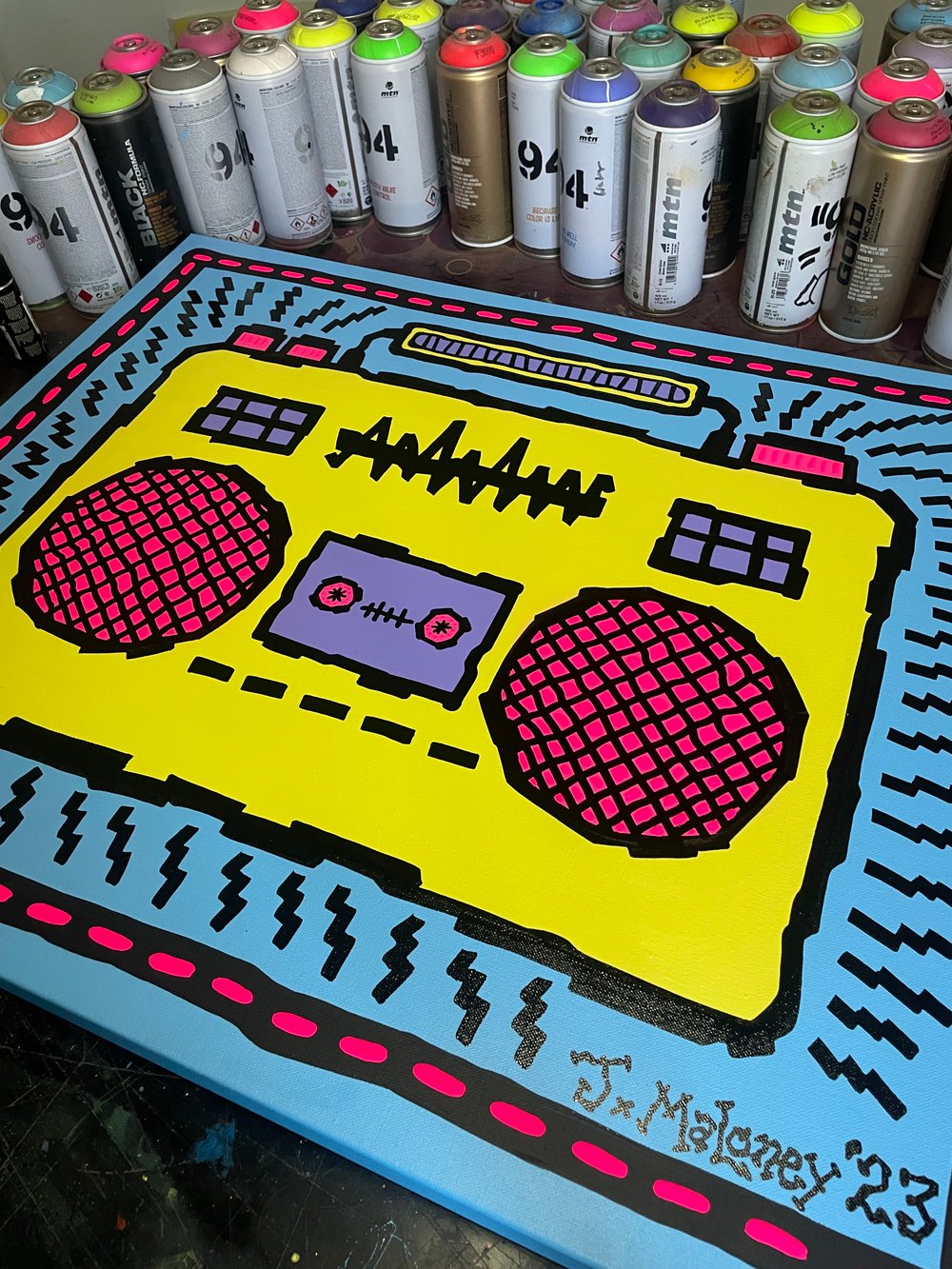 Original Boom Box Painting in Blue!