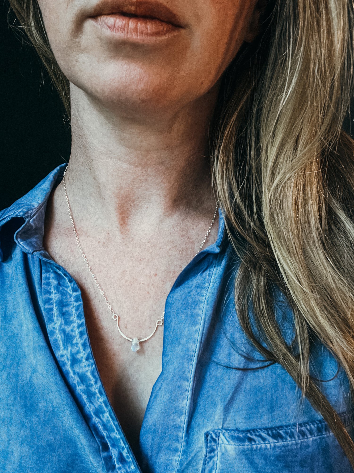 Image of Rainbow Moonstone Arc Necklace in Sterling Silver (Diamond Shape)