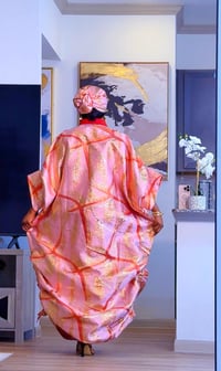 Image 3 of Royal Pink Gold Damask Boubou with a touch of Red (With inner-belt)