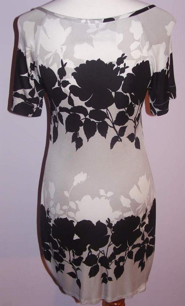 Image of Yigal Azrouel Charcoal, Grey & White Floral Shift Dress