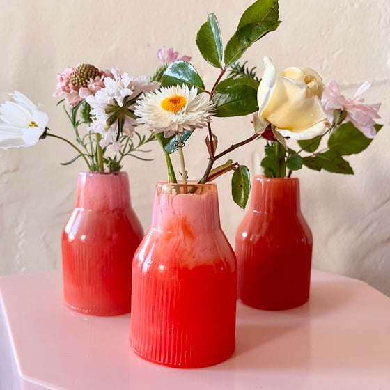 Image of Ridged Bud Vases - Orangey Pinks