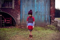 Image 4 of reds magenta polka dots stripe patchwork 5T courtneycourtney long sleeve sweater dress