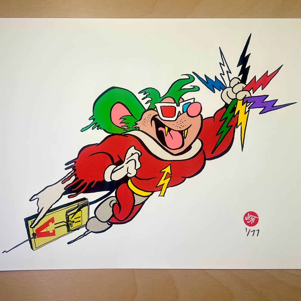 Image of MegaWatt Mouse!- 19x13- archival watercolor paper- hand numbered edition of 77