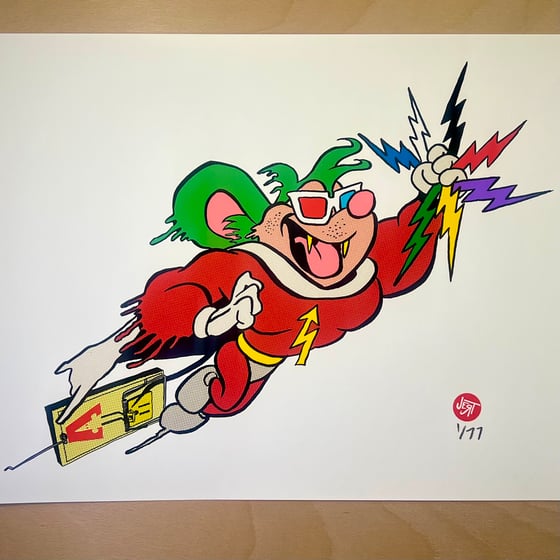 Image of MegaWatt Mouse!- 19x13- archival watercolor paper- hand numbered edition of 77