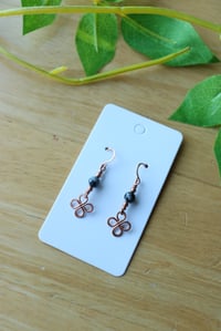 Image 2 of Clover + Round Bead Copper Earrings