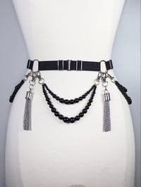 Image 1 of Belt with Onyx beads and chain tassels 