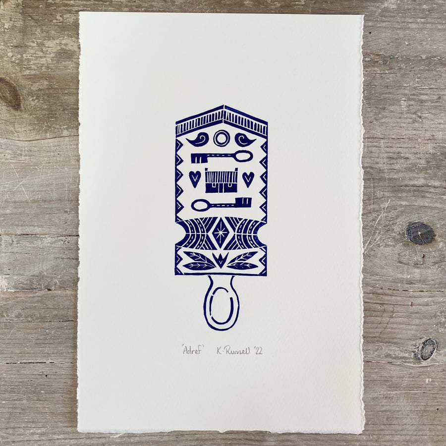 Image of 'Adref' Love-spoon Linoprint