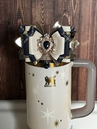 Image 2 of Starlight Shimmer Cream, Navy, and Gold Tumbler Straw Topper Bow