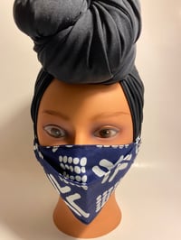 Image 3 of 3D Face Mask Blue White Mudcloth Print
