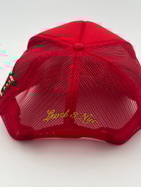 Image 3 of LVL3 NYC Red & Gold Trucker Hat  