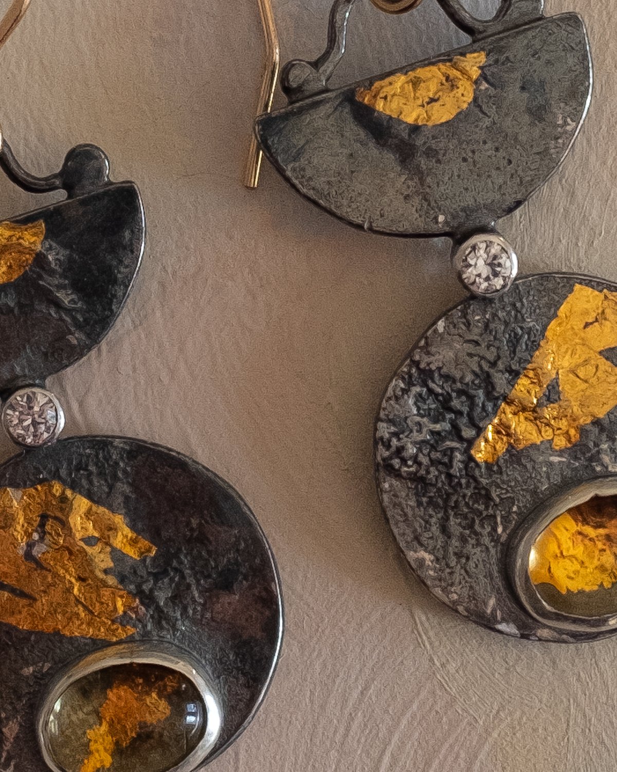 Image of Reticulated Silver and Citrine Earrings with 24kt Keum Boo