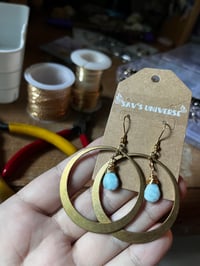 Image 3 of Wire Wrapped Larimar Hoops