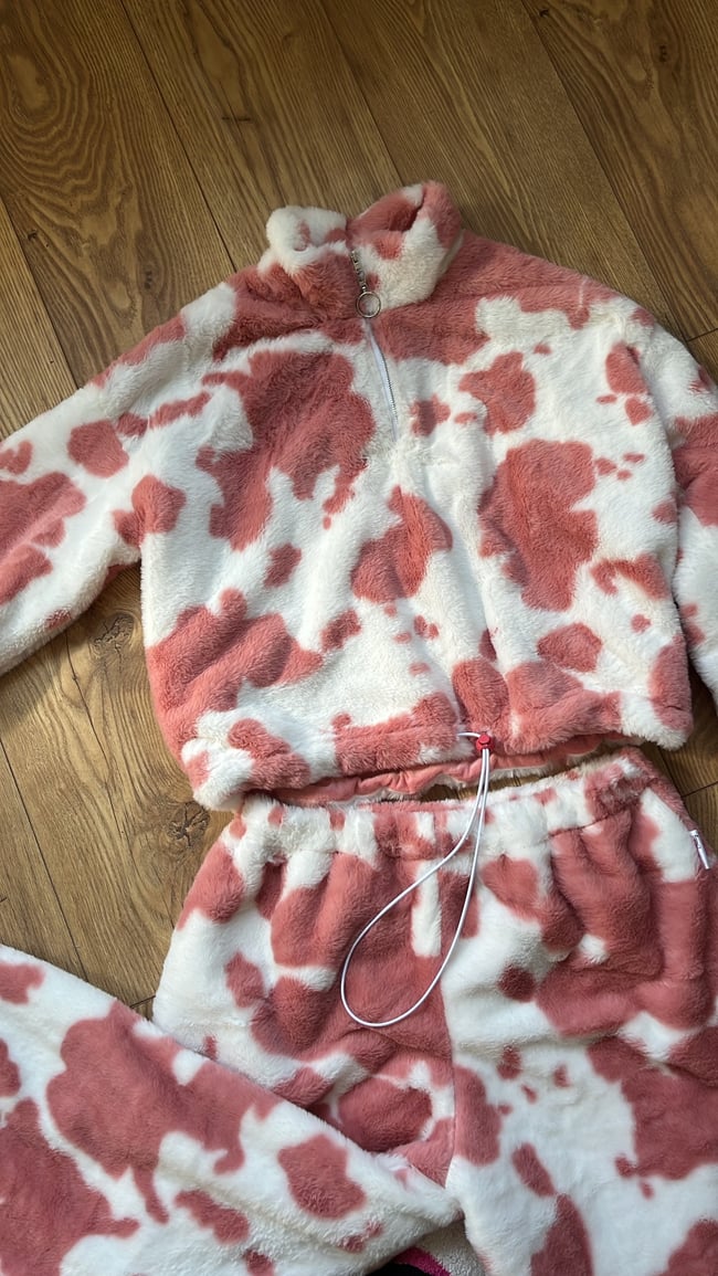 Multiple colours* Handmade plush faux fur cow print 3/4 zip neck jumper