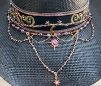 Image 2 of Black Cowboy Hat Leather and Crystal Moon and Stars Band