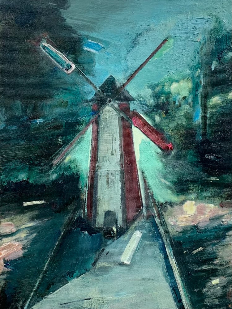 Image of Painting / maleri / "ISLANDS BRYGGE – Malerdrømme og tankestreger – Minigolf" / 30x40 cm