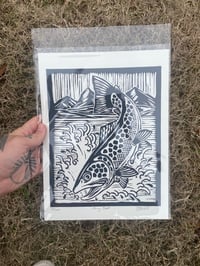 Image 2 of Limited Diving Trout Lino Cut