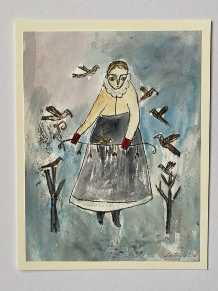 Image of Birds on ice - monoprint artwork