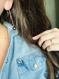 Image 3 of ruby and Tahitian pearl dangle earrings by peacesofindigo