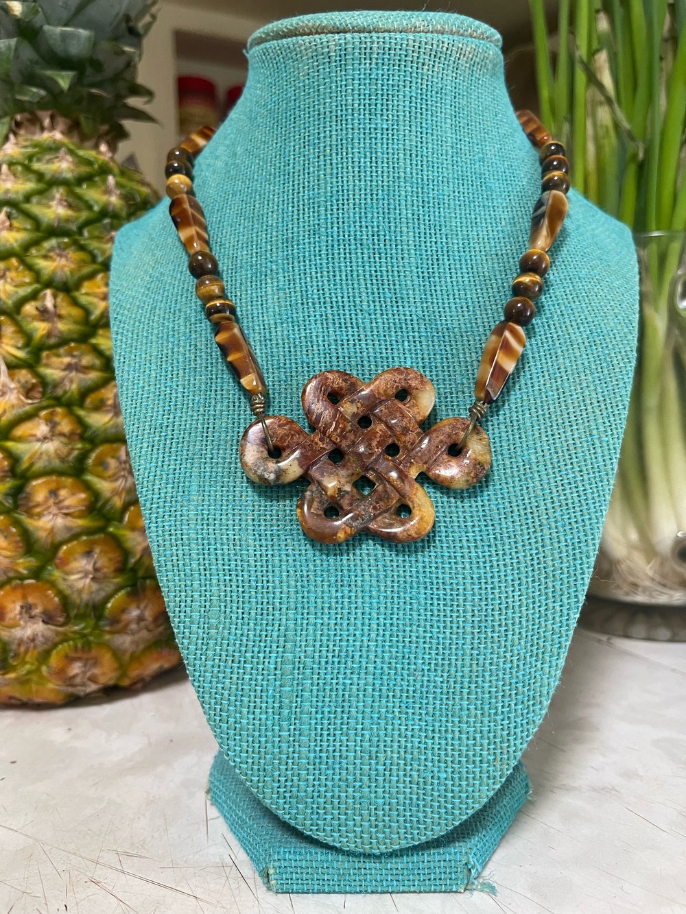 Celtic Knot Bead Necklace w/ Tigers Eye Beads 