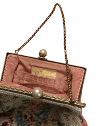 Image 2 of MADE IN DETROIT small 1950s le jardin needlepoint purse in cream 