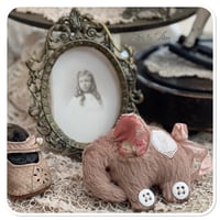 Image 13 of Handmade victorian plum flat elephant with "button wheels"