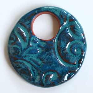 Image of Handmade Artisan Ceramic Pendant in Deep Pacific on Russet DEEPPRP3