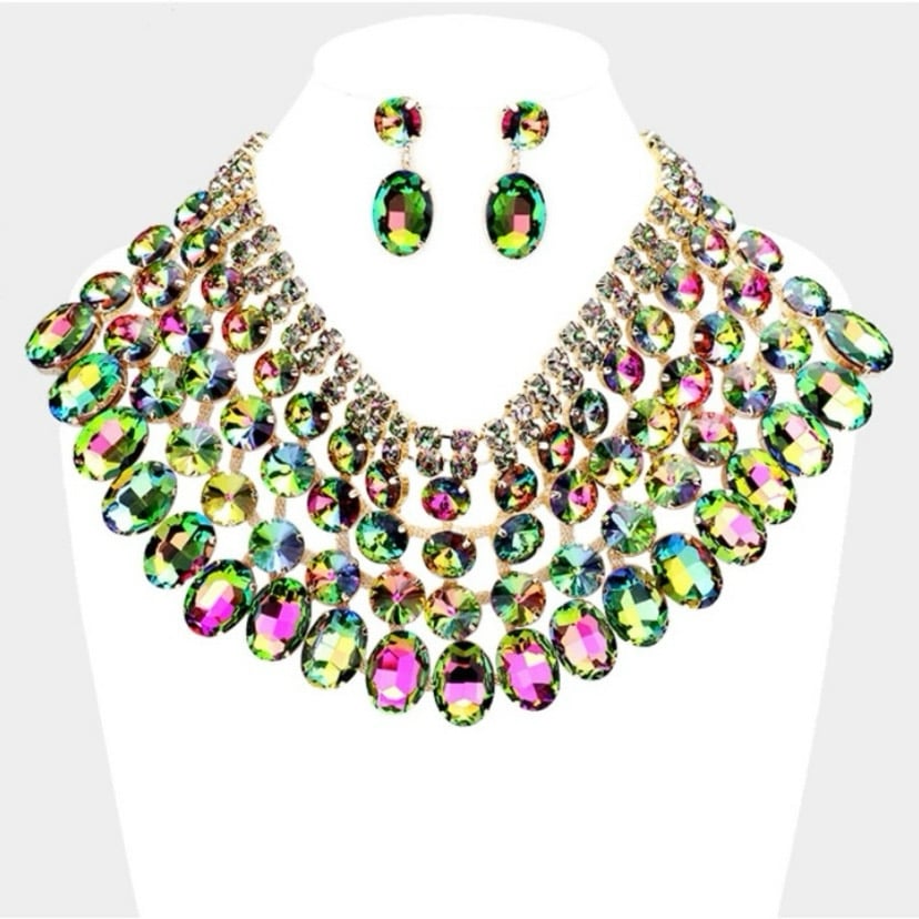 Image of Glass Crystal Bib Necklace 