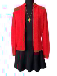 Image 2 of Vintage Autumn Orange Knit Cardigan Sweater  by Le Roy - Women’s Size Small