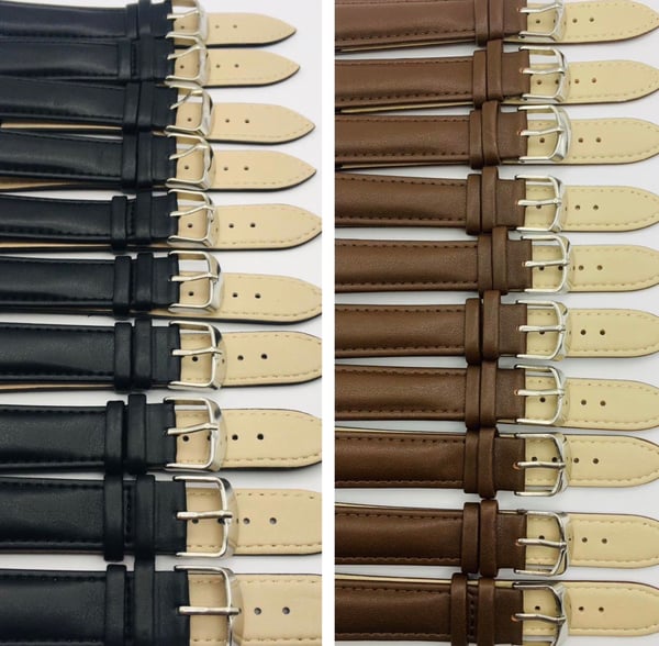 Image of LOTS OF 5 & 10 X PLAIN LEATHER GENTS WATCH STRAPS,18mm/20mm,BLACK,BROWN,TOP QUALITY,NEW.