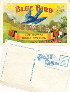 Image of 25 blue bird antiques postcards