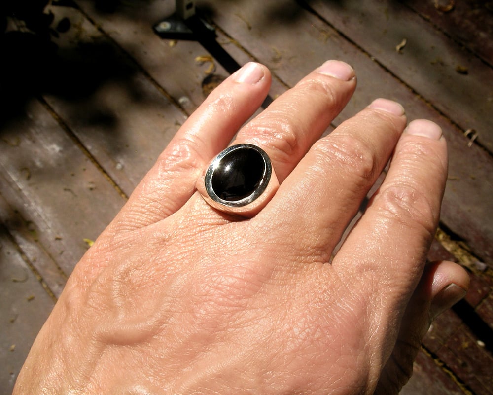 Large 925K Solid Sterling Silver Black Onyx Elegant Men's Ring USA