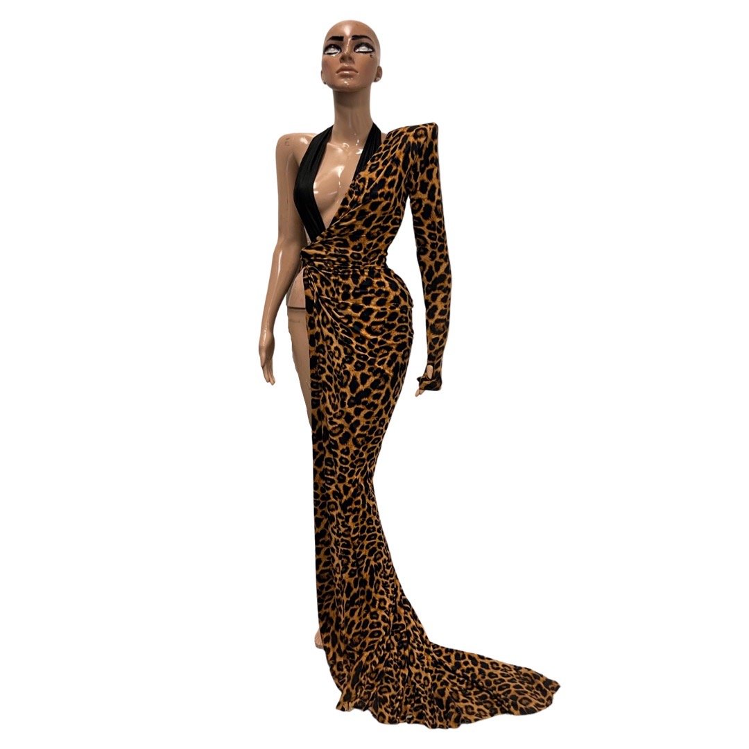 Image of Asymmetrical Leopard Gown 