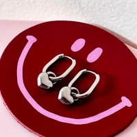 Image 2 of Oval Huggie Hoops with Lock Heart