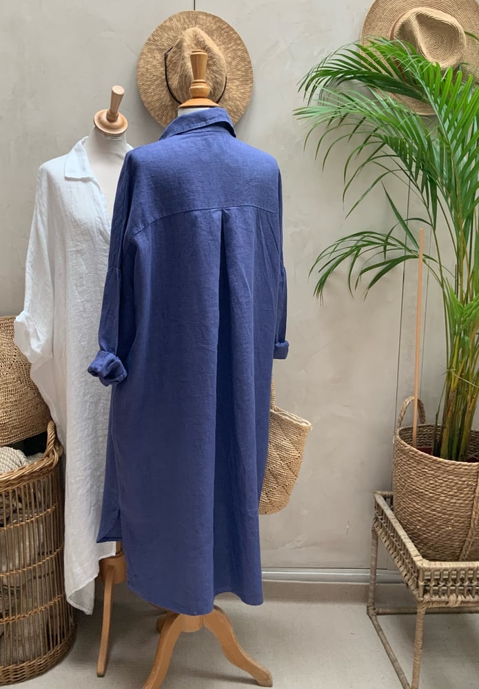 Image of Robe chemisier en lin HéRA Indigo