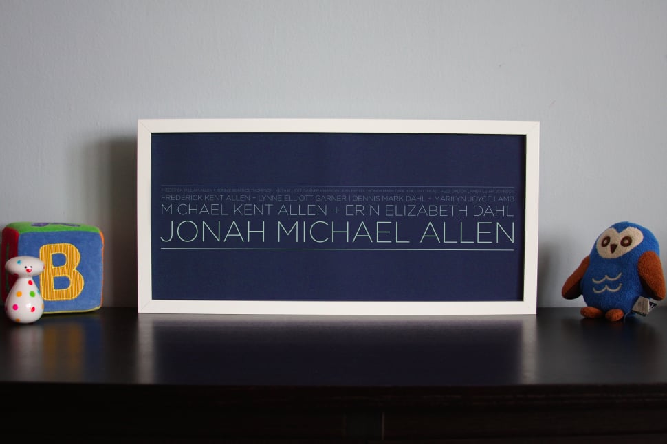 Image of 4 Generation Lineage Family Tree 19¾"x9" with sans serif